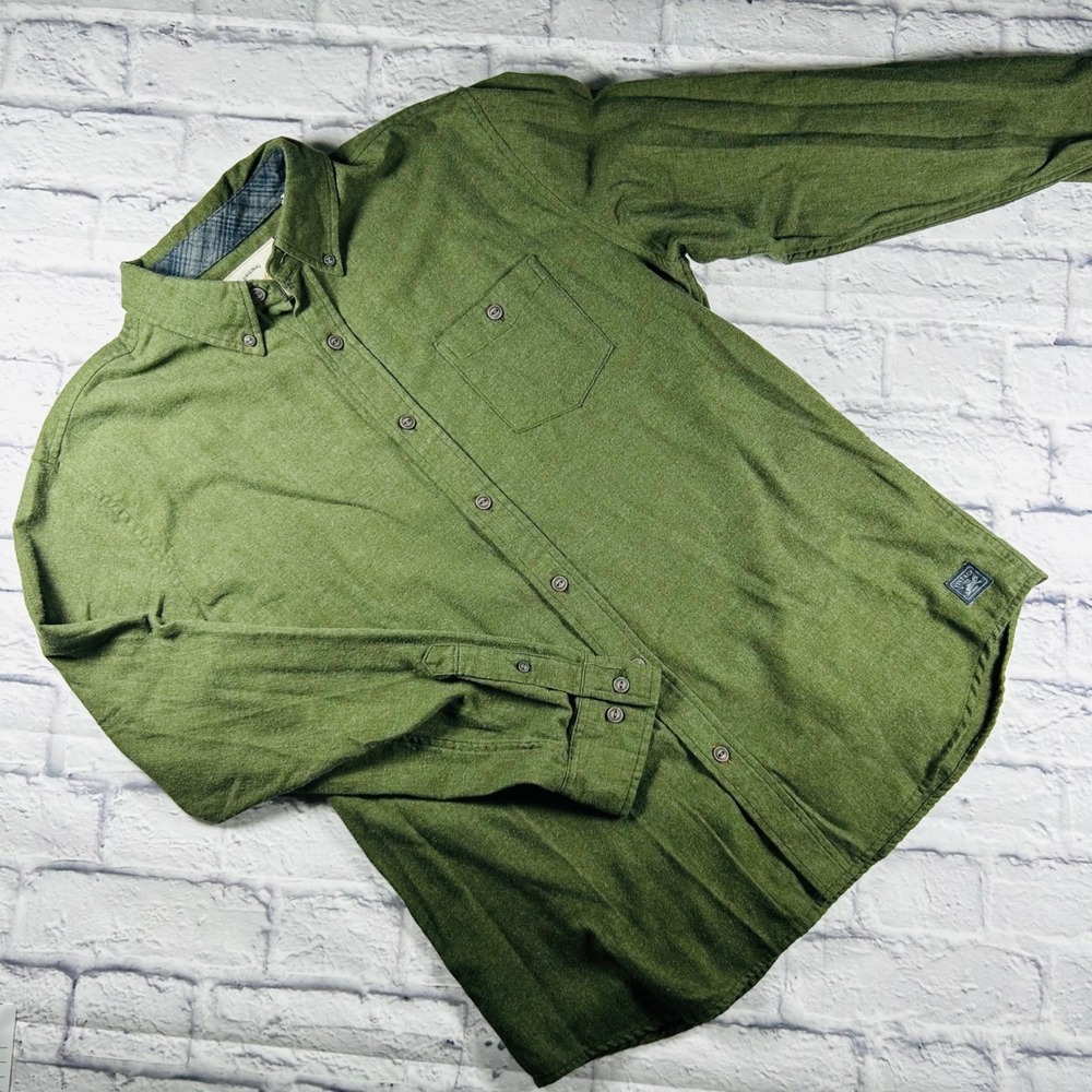 Weatherproof Vintage Mens Flannel Button Up Shirt Olive Green Large